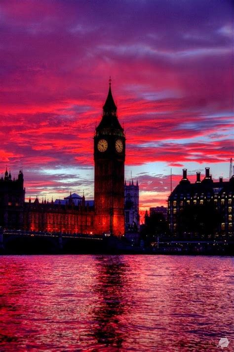 Big Ben Clock London United Kingdom Red Sky At Sunset Beautiful