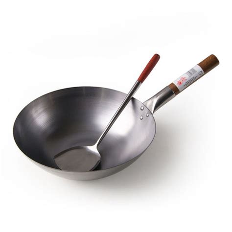 Woks 12 Flat Based Carbon Steel Wok Commercial Quality And Wooden Handle