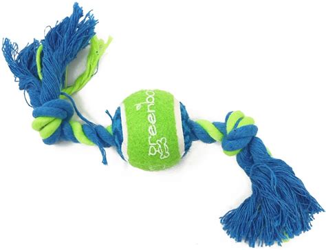 Greenbone Pull N Play Rope Tennis Ball Dog Toy Small 10 In