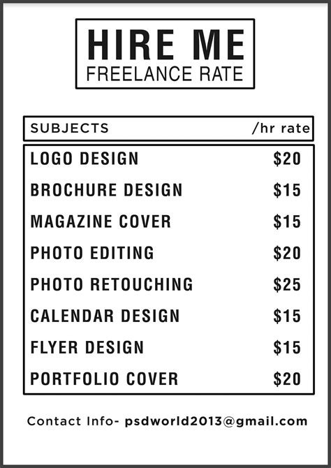 Graphic Designer Freelance Rate Card