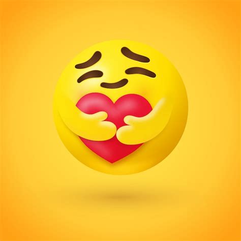 Care Emoji Hugging A Red Heart Premium Vector