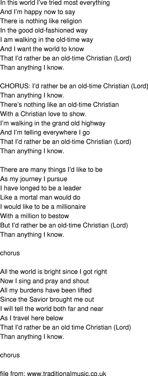 Old Time Song Lyrics Id Rather Be An Old Time Christian