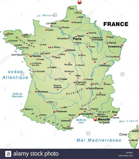 Der süden frankreichs, ein berühmter urlaubsort für reiche und berühmte. Frankreich, Gliederung, Grenzen, Atlas, Karte, Karte der ...