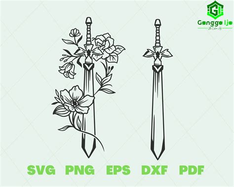 Floral Sword Svg Sword Svg File Sword With Flowers Svg Etsy