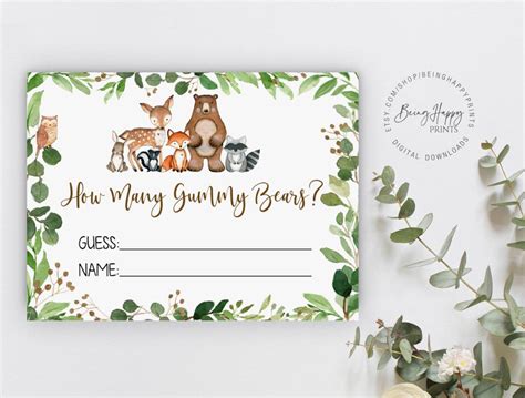 Guess How Many Gummy Bears Woodland Baby Shower Games Etsy