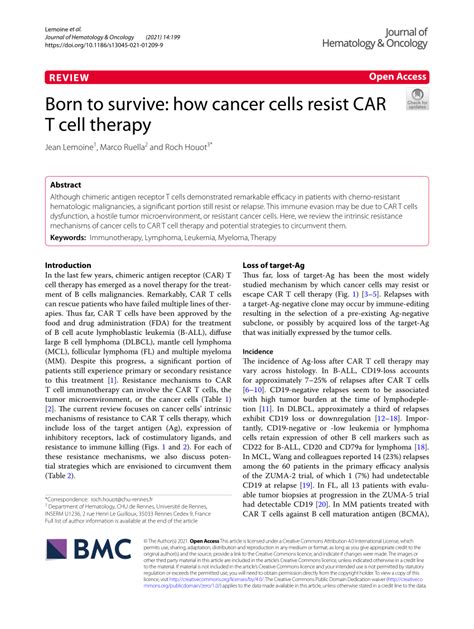 Pdf Born To Survive How Cancer Cells Resist Car T Cell Therapy