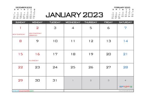 Printable January 2023 Calendar Free 12 Templates