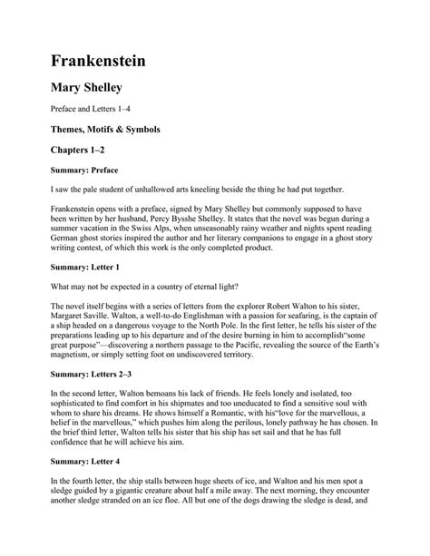Frankenstein Mary Shelley Chapter 1 Summary - Summary - Images
