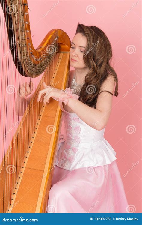 Girl With Harp Stock Image Image Of Beauty Music String 132392751