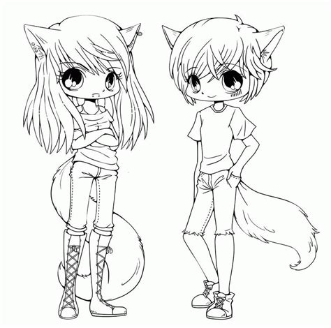 Anime Cute Couple For Kids Coloring Page Big