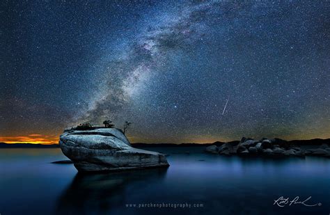 Meteor And Milky Way Over Bonsai Rock Lake Tahoe By Rick