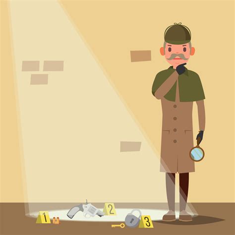 Crime Scene Vector. Detective Character Man. Crime Scene Investigation