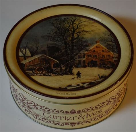 Original 1991 Currier And Ives A Cold Morning Round Tin Ebay