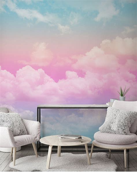 Abstract Handpainted Colorful Pink And Blue Clouds Wallpaper Etsy