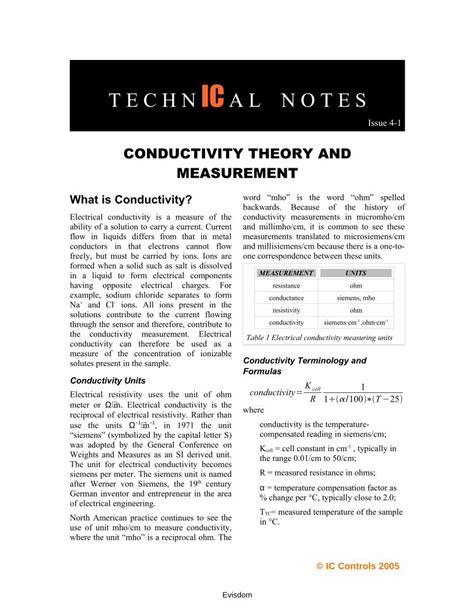 Pdf Conductivity Theory And Measurementconductivity Measurement Is