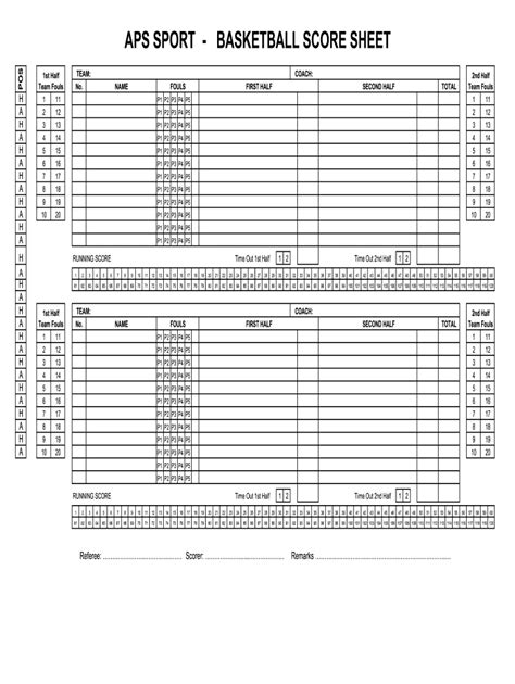 Basketball Score Sheet Excel Download Fill Online Printable