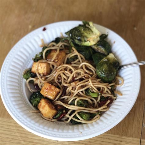 NOODLE HEAVEN I 1 package or tofu, oven Brussel sprouts, sauteed