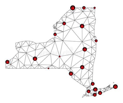 Lockdown Polygonal 2d Mesh Vector Map Of New York State Stock Vector