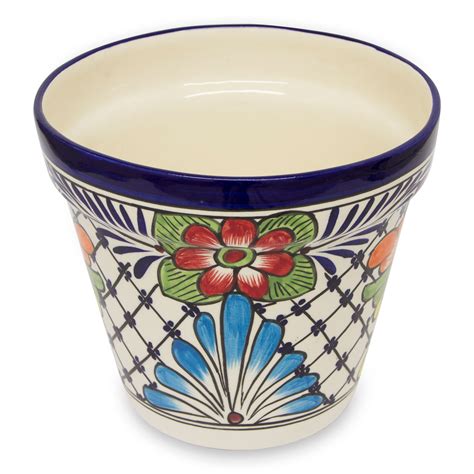 Unicef Market Handcrafted Talavera Ceramic Flower Pot Untamed Flowers
