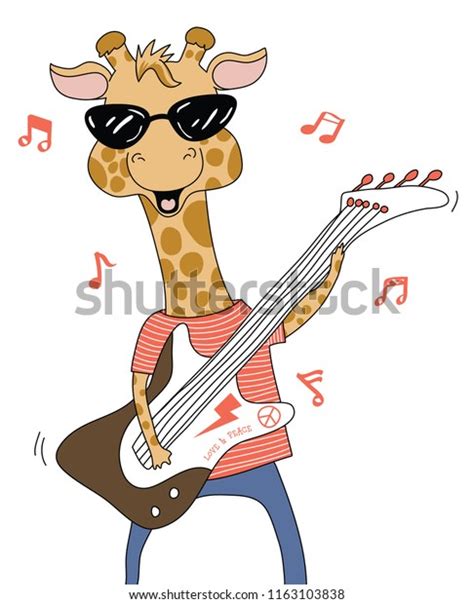 Cute Giraffe Playing Guitar Vector Design Stock Vector Royalty Free