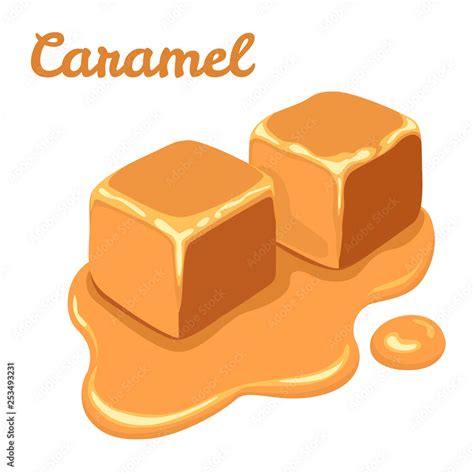 Caramel Isolated On White Background Pieces Of Sweet Caramel Vector