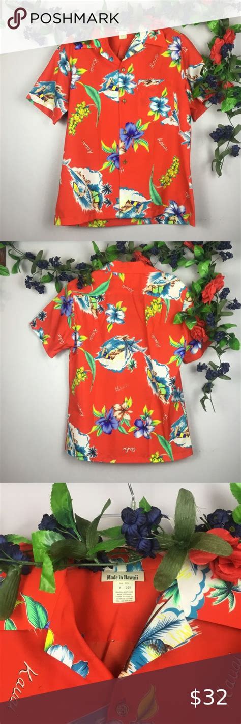 Vintage Made In Hawaii Kauai Oahu Tropical Beach Top Shirt Medium Red