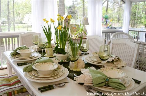 Celebrate easter by setting a pretty table that echoes all that you love about spring. Easter Table Setting with Daffodil and Moss Centerpiece