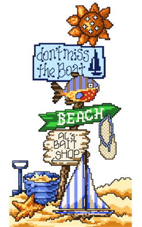 Aida 14, white 197w x 140h stitches size(s): Don't Miss the Boat Cross Stitch Pattern seaside