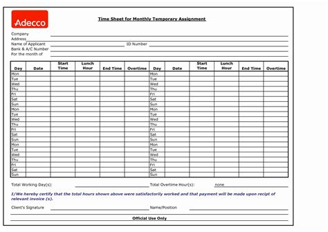 Daily Timesheet Template Free Printable Addictionary Images And