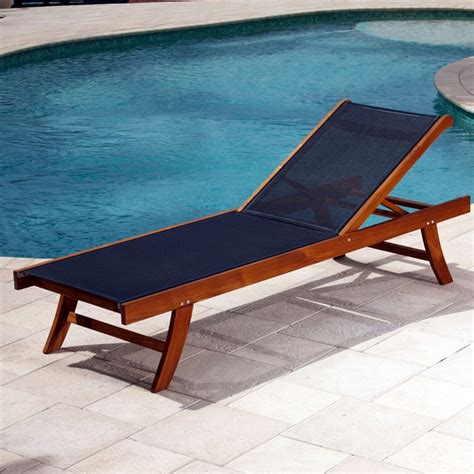 Summerton 78.75 long reclining single chaise with cushions. Teak Sun Lounger with Mesh Fabric - Contemporary - Outdoor ...