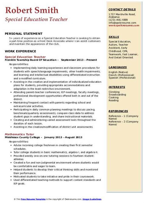 how to write special ed teacher resume alderman writing