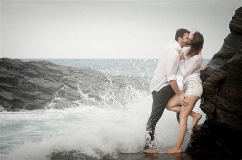 Romance Engagement Couple Love Beach Ocean Lovers Relationship Stock