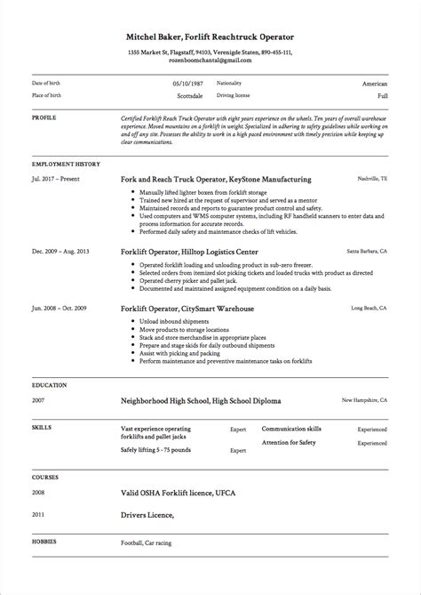 17 Forklift Operator Resume Examples For
