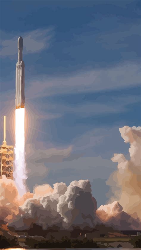 Spacex digital wallpaper, rocket, launching, night, illuminated. SpaceX Falcon Heavy rocket launch illustration wallpaper ...