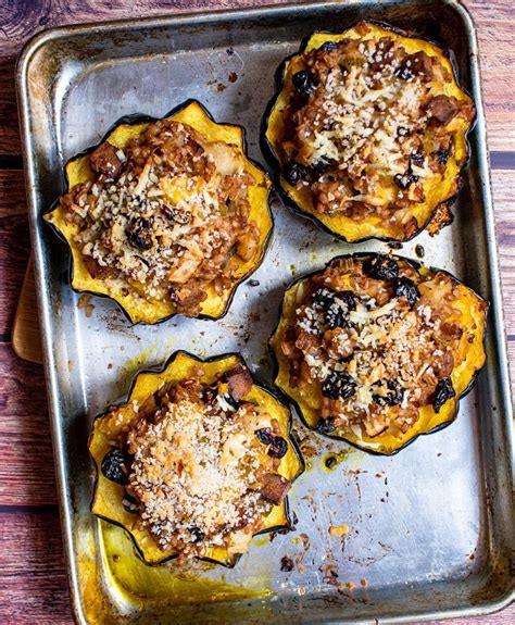 Stuffed Acorn Squash With Sausage And Apple Farro Stuffing Cherry On