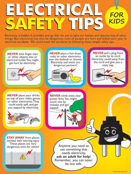 Electrical Safety Tips For Kids Safety Poster Shop