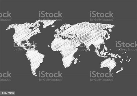 Freehand World Map Sketch On White Background Vector Illustration Stock