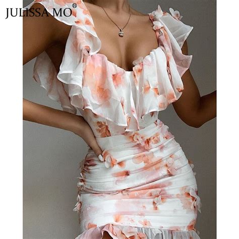 Jual Julissa Mo Floral Print Sexy Summer Boho Dress Women Off Shoulder Bodycon Mini Dress