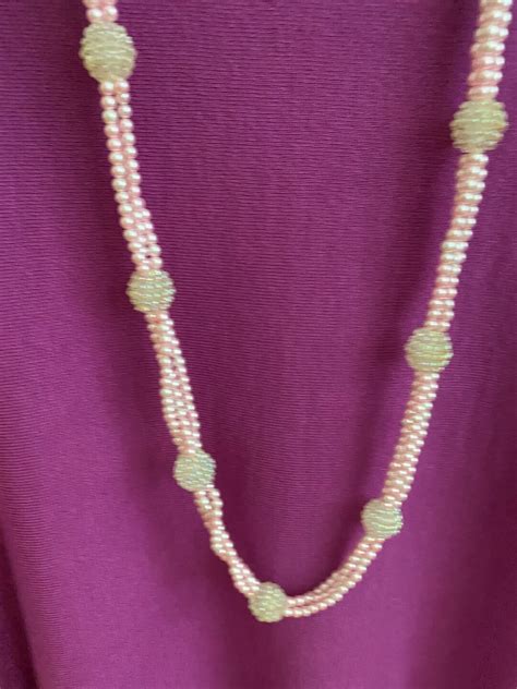 Faux Pink Pearl Bead Necklace Vintage Pink And Clear Beaded Etsy