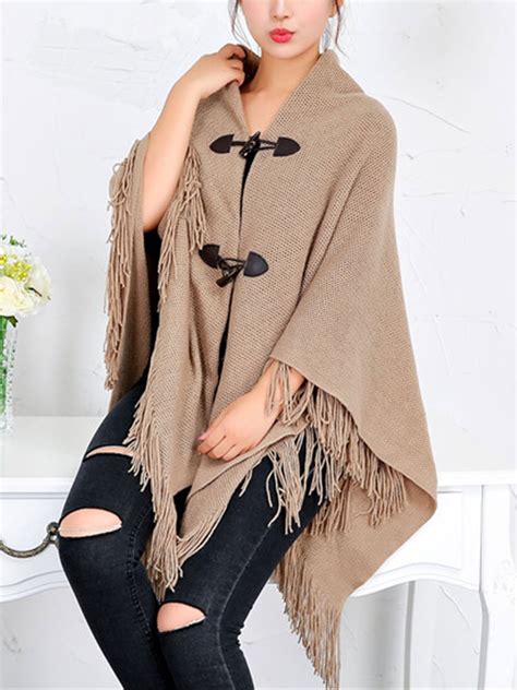 Dodoing Dodoing Oversized Horn Buttons Knit Poncho Cape Coat Cardigan