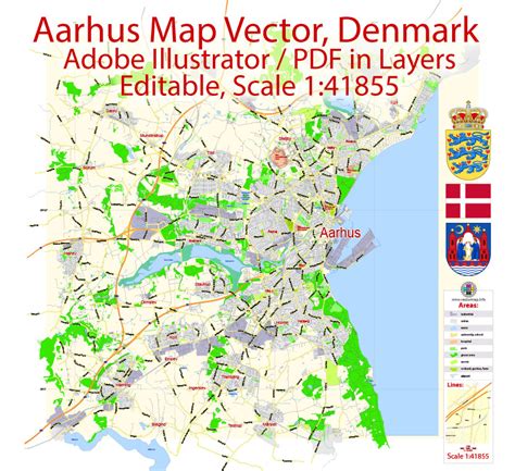 Aarhus Denmark Pdf Map Exact City Plan Scale 141855 Editable Adobe Pdf