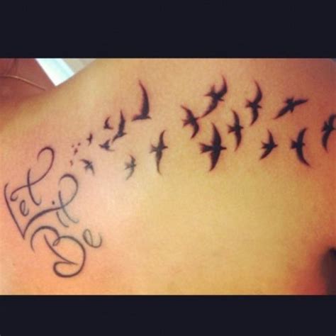 You can have a mix up of both a flower tattoo and a quote tattoo design but the quote have to be really short and the flower should not be large in size. Flying Birds From Quotes Tattoo On Back Tattoo Mania