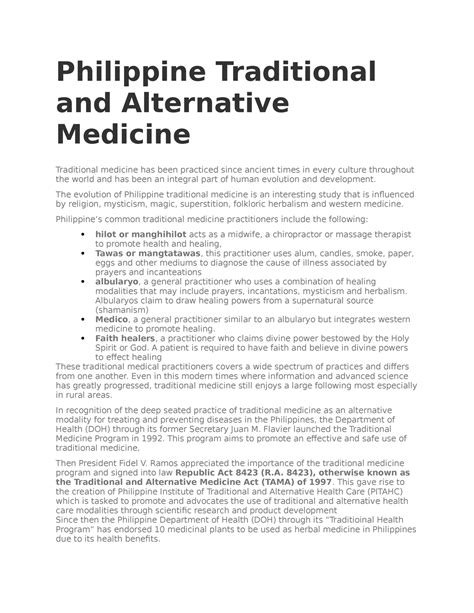 Philippine Traditional And Alternative Medicine Philippine