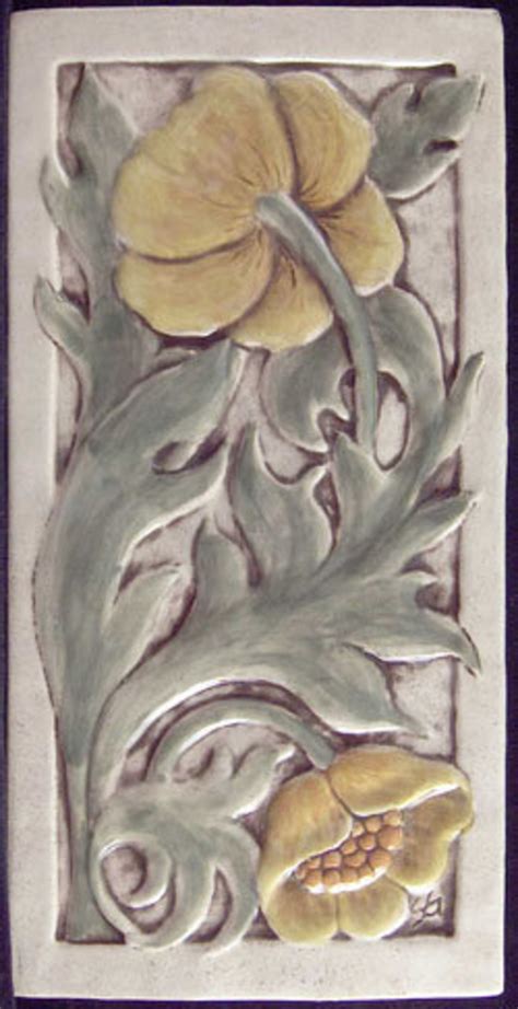 Decorative Relief Carved Ceramic Art Deco Flower Tile Etsy Art