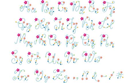Floral Pearl Font Gigi Handwriting Type Alphabet Line Outline Stitch