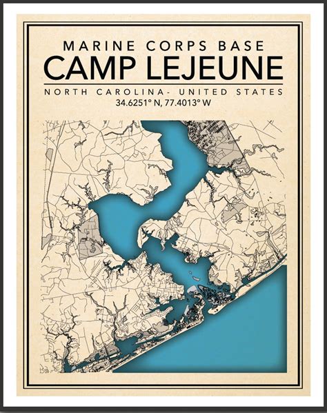 Wall Art Map United States Marine Corp Camp Lejeune Etsy