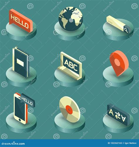 Languages Color Isometric Icons Stock Vector Illustration Of Foreign