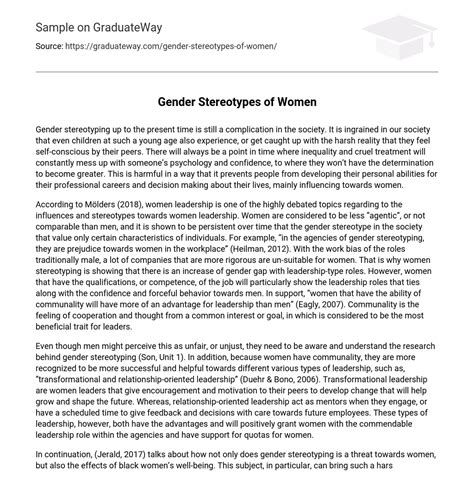 ⇉gender Stereotypes Of Women Essay Example Graduateway