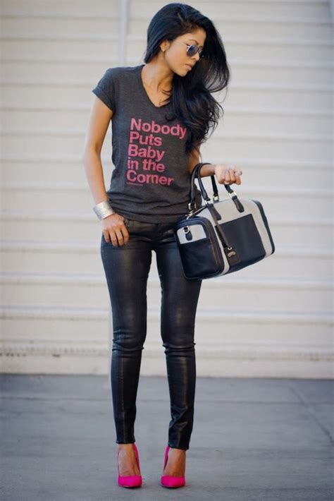 Hot Pink And Black Leather Pants W For Woman