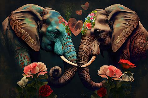 Free Download Elephants Touching Their Trunks In Love In A Floral